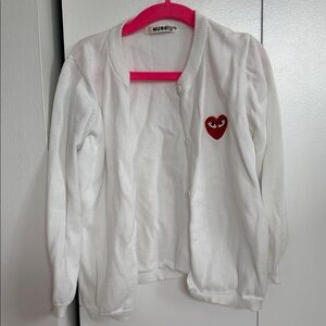 White Kids Cardigan with Heart Patch